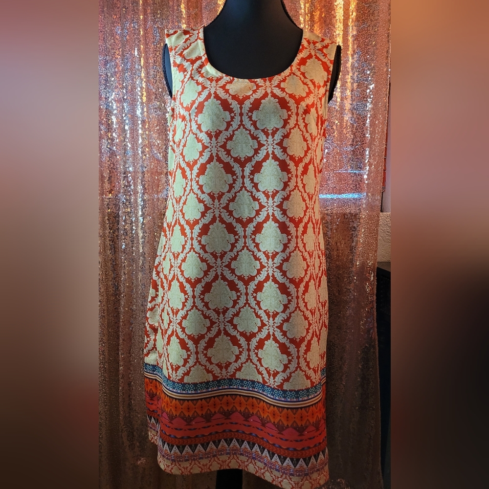 5th & Love Vibrant Orange and Cream Dress